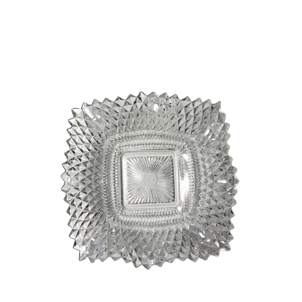 Ruffled Square Vintage Glass Candy Nut Dish